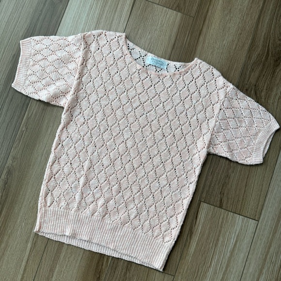 Vintage Light Pink & White Crochet Knit Top - Picture 6 of 15